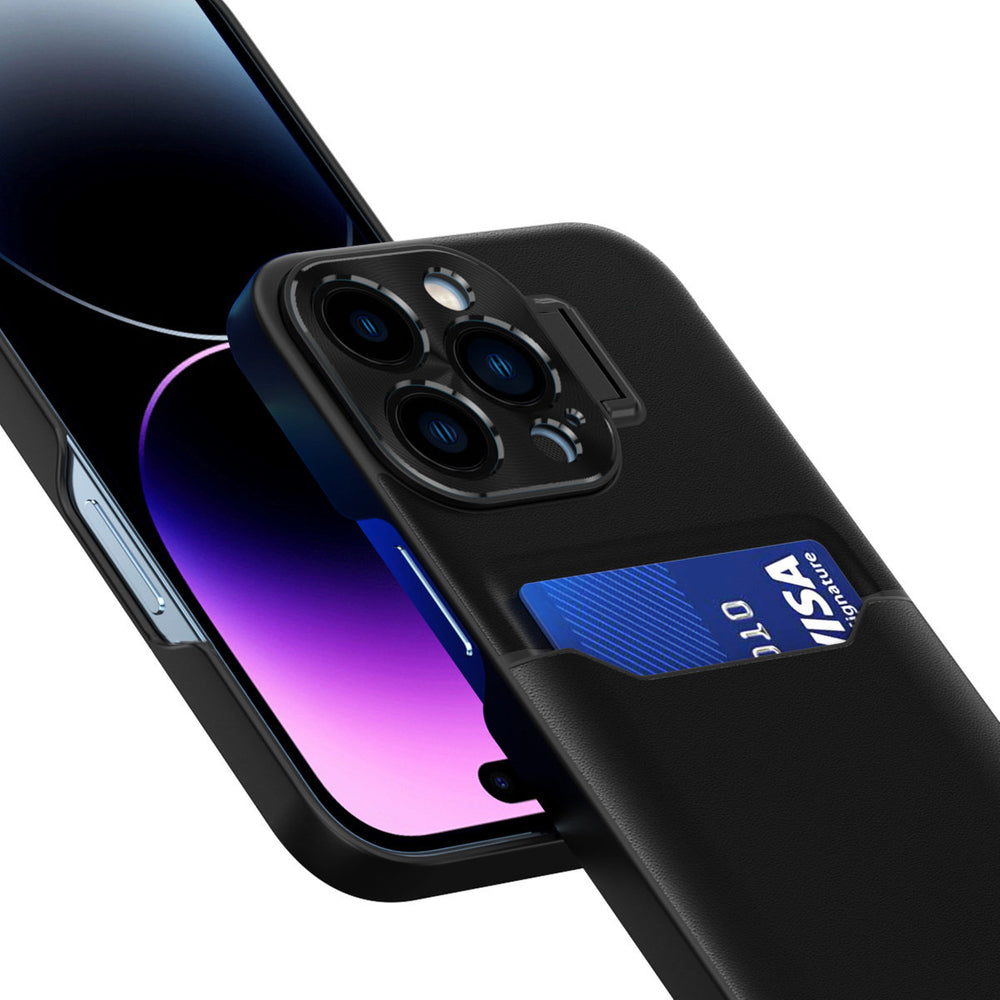 Læder Stand Case til Samsung Galaxy S23 kort tegnebog cover med stand sort