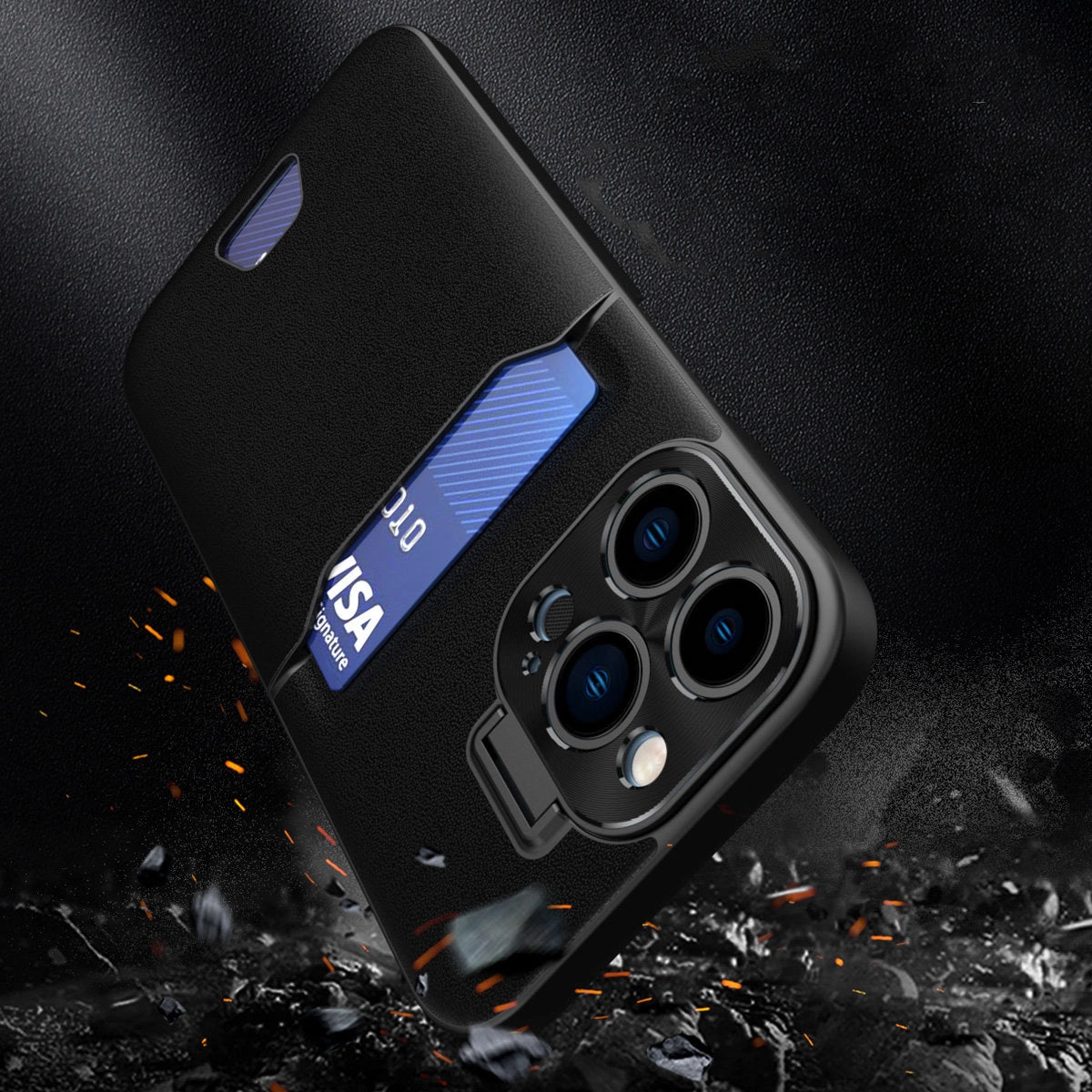 Læder Stand Case til Samsung Galaxy S23 kort tegnebog cover med stand sort