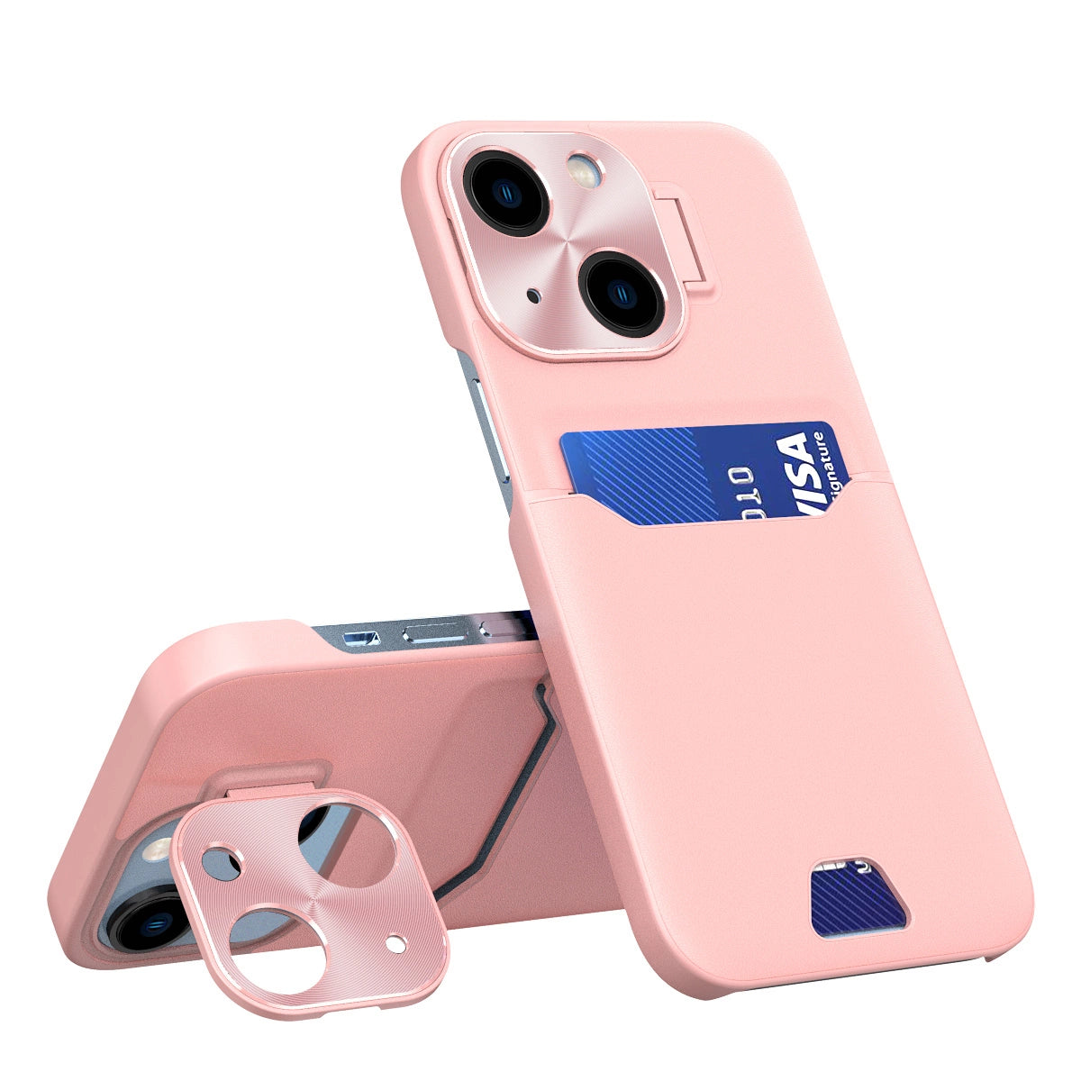 Læder Stand Case Case for iPhone 14 cover kort tegnebog med stativ pink
