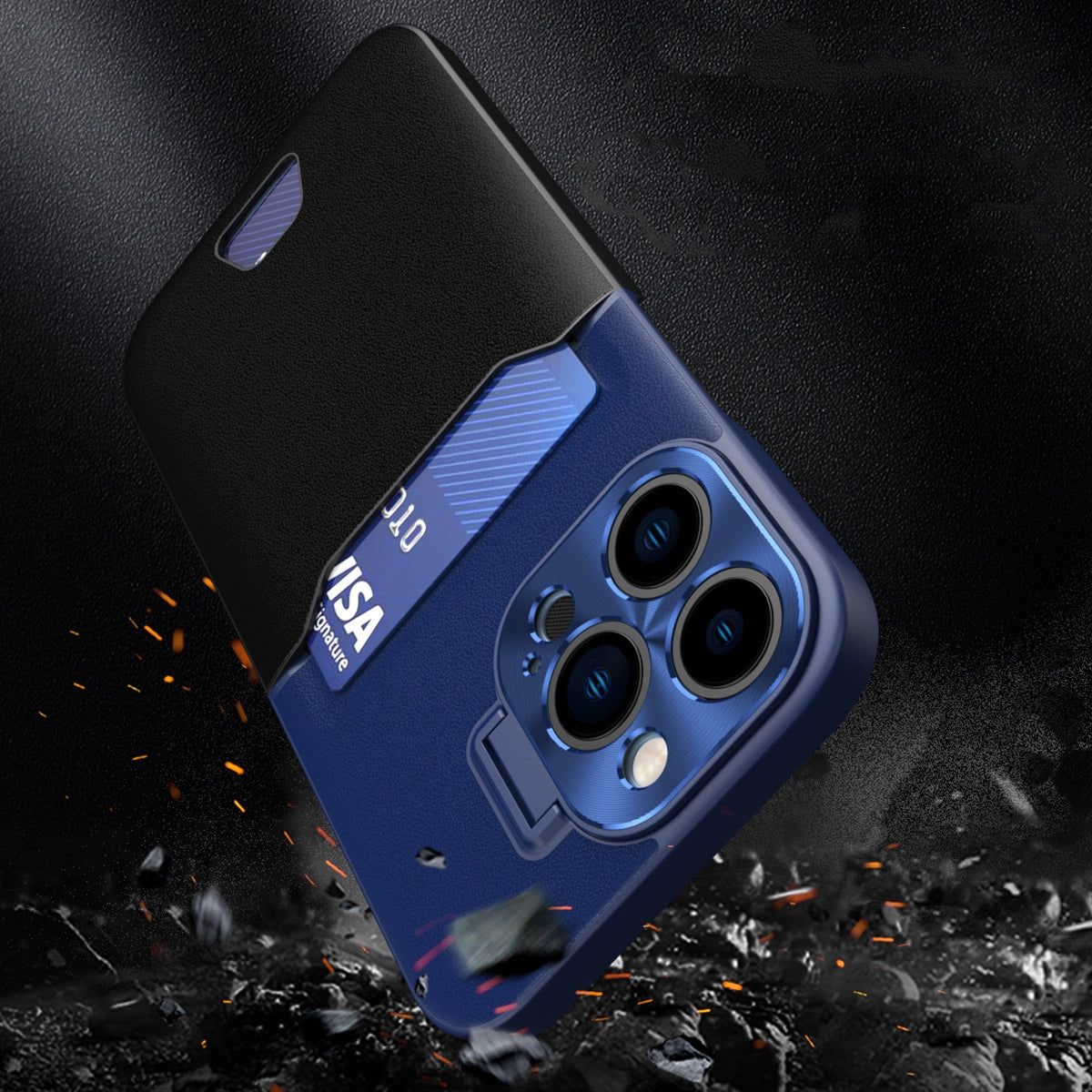 Læder Stand Case for iPhone 14 cover kort tegnebog med stand blå