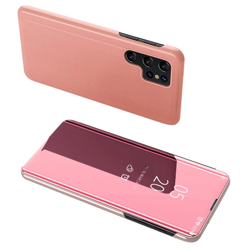 Clear View Case cover til Samsung Galaxy S23 Ultra cover med en flap pink