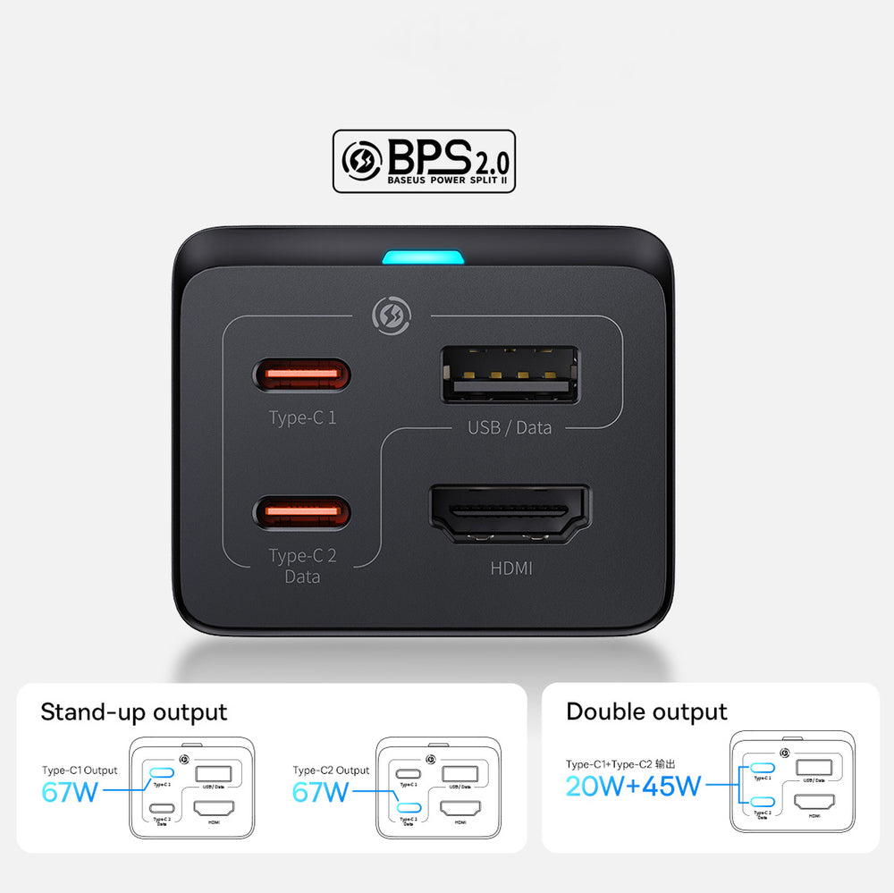 Baseus fast charger GaN5 Pro HUB HDMI 2 x USB-C / USB-A / HDMI 4K 30Hz 1.5m black + USB-C cable - USB-C 100W 40Gb/s (USB4) 1m (CCGP110201)
