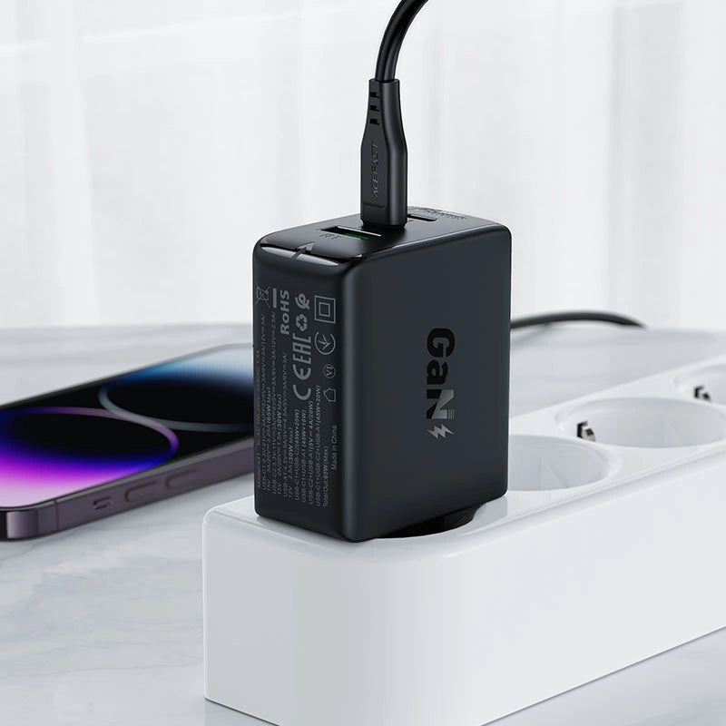Acefast hurtigoplader GaN (2x USB-C / USB-A) PPS / PD / QC4 + 65W hvid (A41)