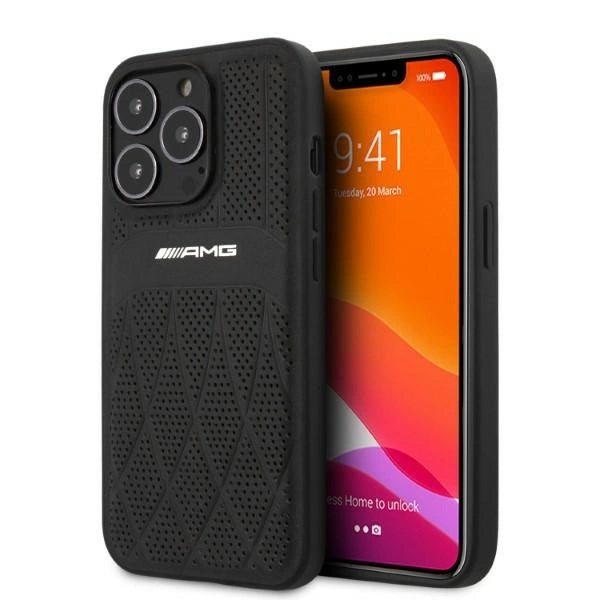 AMG Leather Curved Lines-foder for iPhone 13 Pro Max - sort