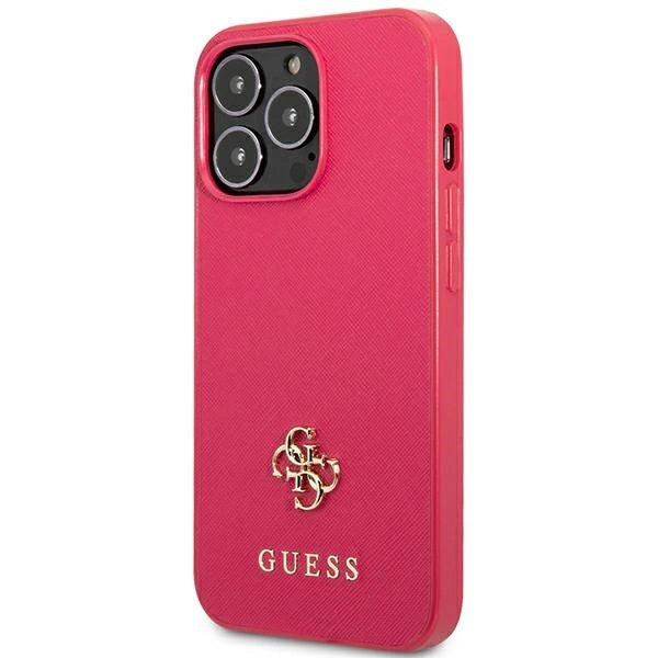 Guess Saffiano 4G Small Metal Logo-hylster til iPhone 13 Pro / 13 - pink
