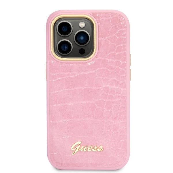 Guess Croco Collection case for iPhone 14 Pro - pink