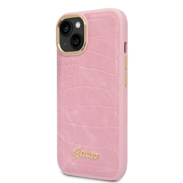 Guess Croco Collection case for iPhone 14 Plus - pink