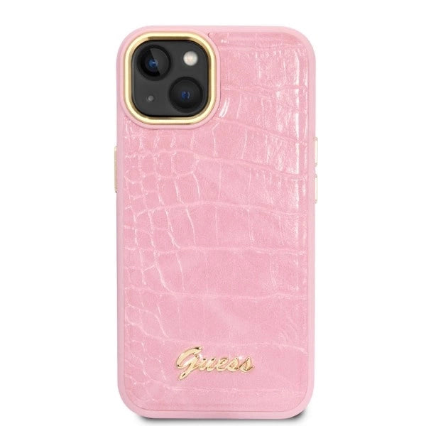 Guess Croco Collection case for iPhone 14 Plus - pink