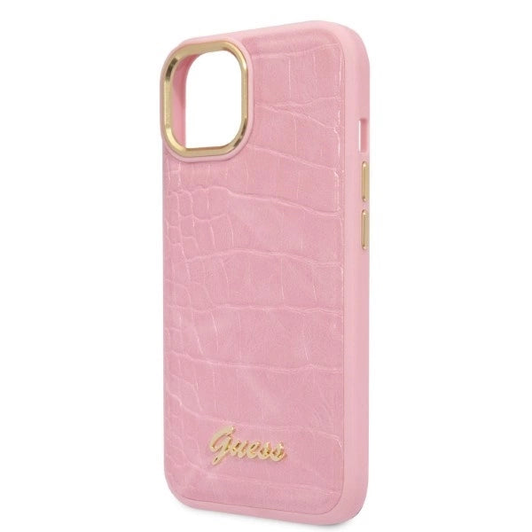 Guess Croco Collection case for iPhone 14 Plus - pink