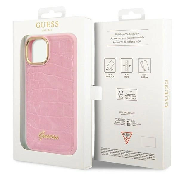 Guess Croco Collection case for iPhone 14 Plus - pink