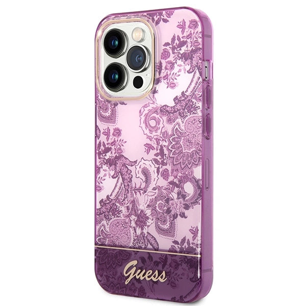 Guess Porcelain Collection case for iPhone 14 Pro Max - fuchsia