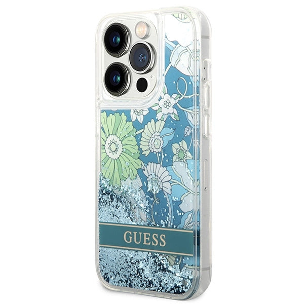 Guess Flower Liquid Glitter case for iPhone 14 Pro Max - green