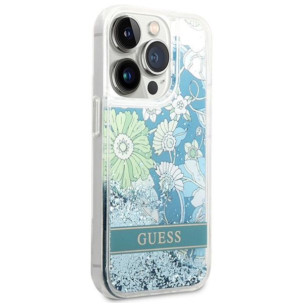 Guess Flower Liquid Glitter case for iPhone 14 Pro Max - green