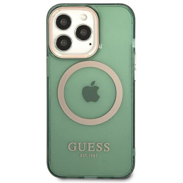 Guess GUHMP13LHTCMA iPhone 13 Pro / 13 6.1" green/khaki hard case Gold Outline Translucent MagSafe