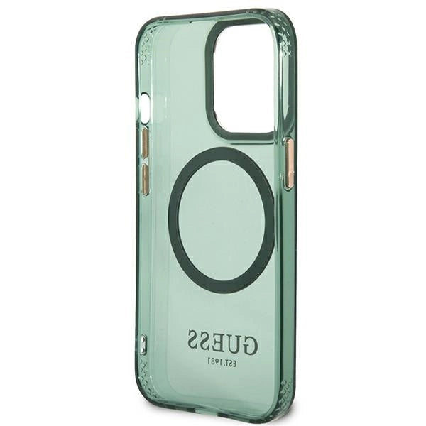 Guess GUHMP13LHTCMA iPhone 13 Pro / 13 6.1" green/khaki hard case Gold Outline Translucent MagSafe