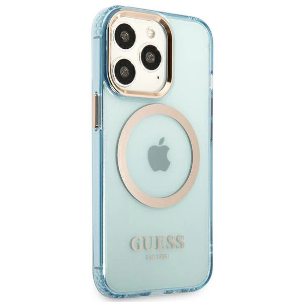 Guess Gold Outline Translucent MagSafe case for iPhone 13 Pro / iPhone 13 - blue