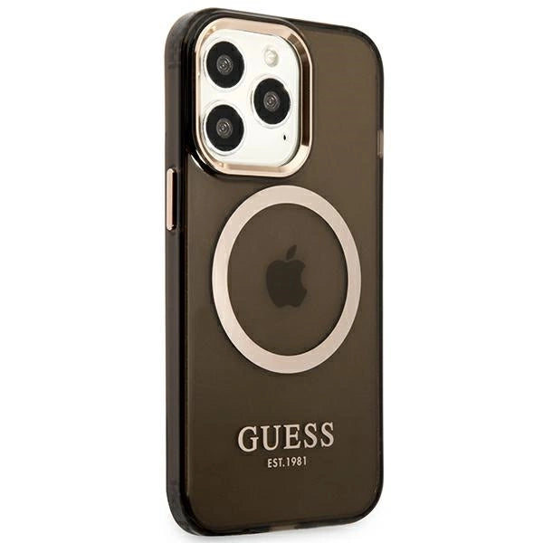 Guess Gold Outline Translucent MagSafe Case for iPhone 13 Pro / iPhone 13 - Black