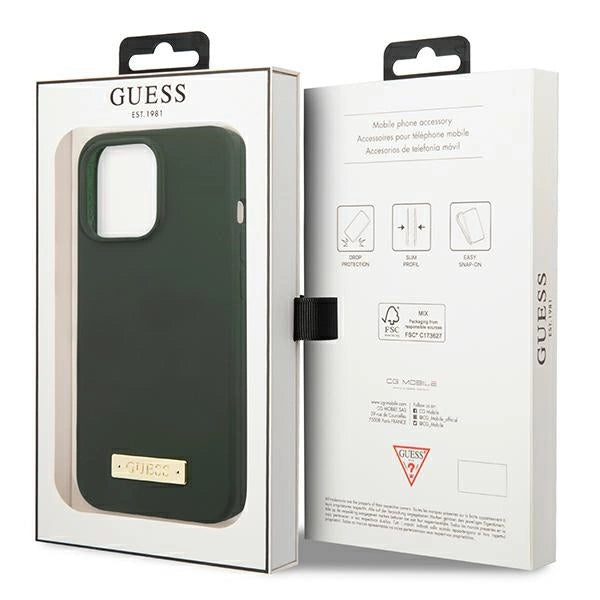 Guess Silicone Logo Plate MagSafe-kasse til iPhone 13 Pro / iPhone 13 - grøn