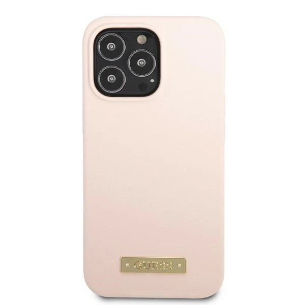 Guess GUHMP13LSPLP iPhone 13 Pro / 13 6.1" pink/pink hard case Silicone Logo Plate MagSafe