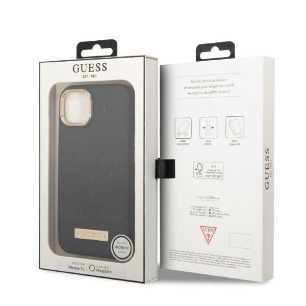 Guess GUHMP13MSAPSTK iPhone 13 6.1" black/black hardcase Peony Logo Plate MagSafe