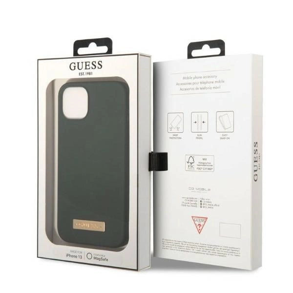 Guess GUHMP13MSBPLA iPhone 13 6.1" green/khaki hard case Silicone Logo Plate MagSafe