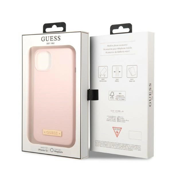 Guess GUHMP13MSBPLP iPhone 13 6.1" pink/pink hard case Silicone Logo Plate MagSafe