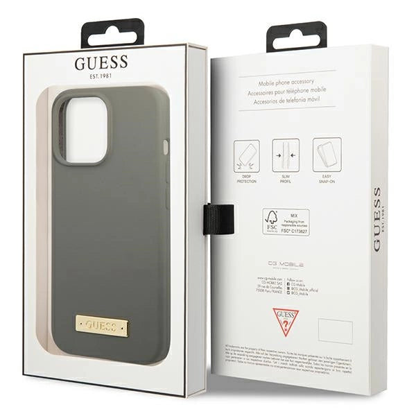 Guess GUHMP13XSPLG iPhone 13 Pro Max 6.7" grey/grey hard case Silicone Logo Plate MagSafe