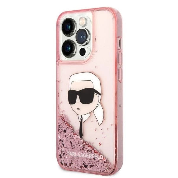 Karl Lagerfeld Glitter Karl's Head case for iPhone 14 Pro - pink
