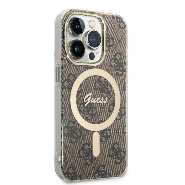 Set Guess GUBPP14LH4EACSW Case+ Charger iPhone 14 Pro 6,1" brun/brun hard case 4G Print MagSafe