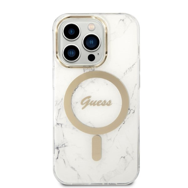Guess GUBPP14LHMEACSH Case+ Charger Set iPhone 14 Pro 6.1" white/white hard case Marble MagSafe
