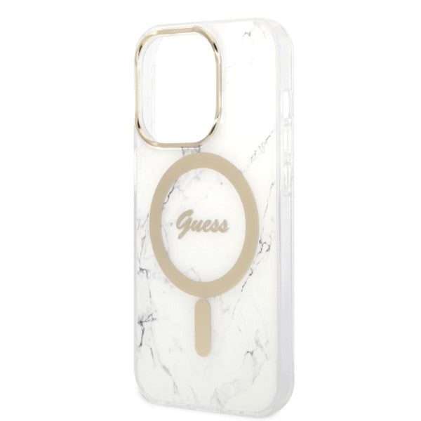 Guess GUBPP14LHMEACSH Case+ Charger Set iPhone 14 Pro 6.1" white/white hard case Marble MagSafe