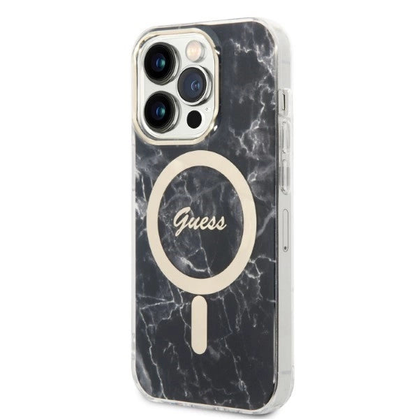 Set Guess GUBPP14LHMEACSK Case+ Charger iPhone 14 Pro 6.1" sort/sort hårdkasse Marble MagSafe