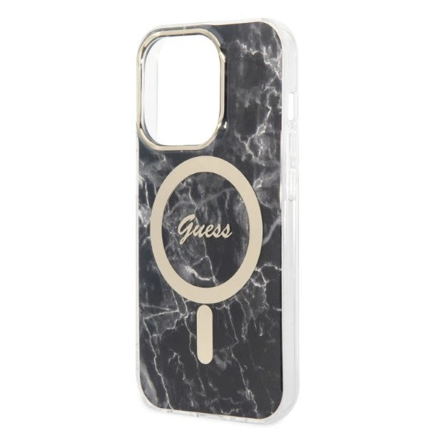 Set Guess GUBPP14LHMEACSK Case+ Charger iPhone 14 Pro 6.1" sort/sort hårdkasse Marble MagSafe