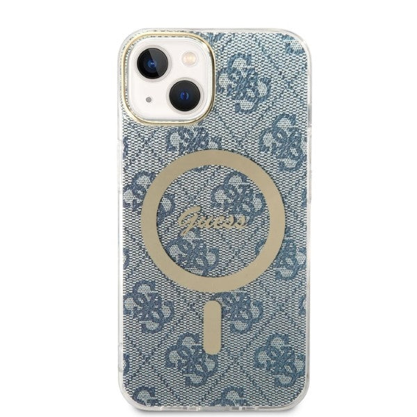 Set Guess GUBPP14MH4EACSB Case+ Charger iPhone 14 Plus 6.7" blue/blue hard case 4G Print MagSafe