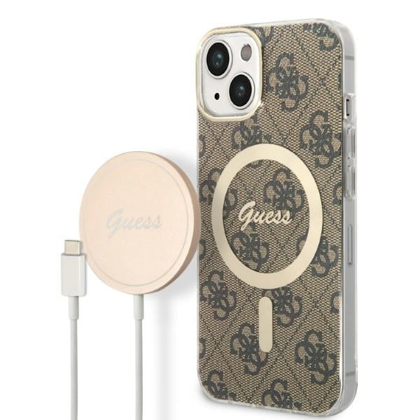 Set Guess GUBPP14MH4EACSW Case+ Charger iPhone 14 Plus 6,7" brun/brun hard case 4G Print MagSafe