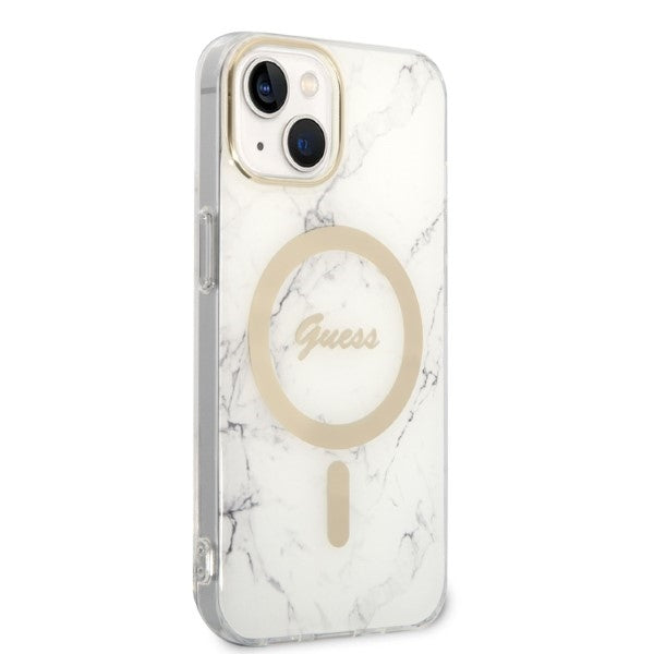 Set Guess GUBPP14MHMEACSH Case+ Charger iPhone 14 Plus 6,7" hvid/hvid hårdkasse Marble MagSafe