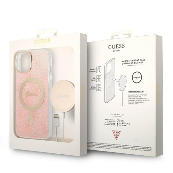 Set Guess GUBPP14SH4EACSP Case+ Charger iPhone 14 6.1" pink/pink hard case 4G Print MagSafe