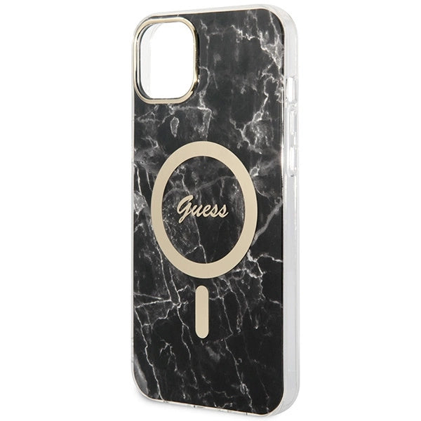 Set Guess GUBPP14SHMEACSK Case+ Charger iPhone 14 6.1" black/black hard case Marble MagSafe