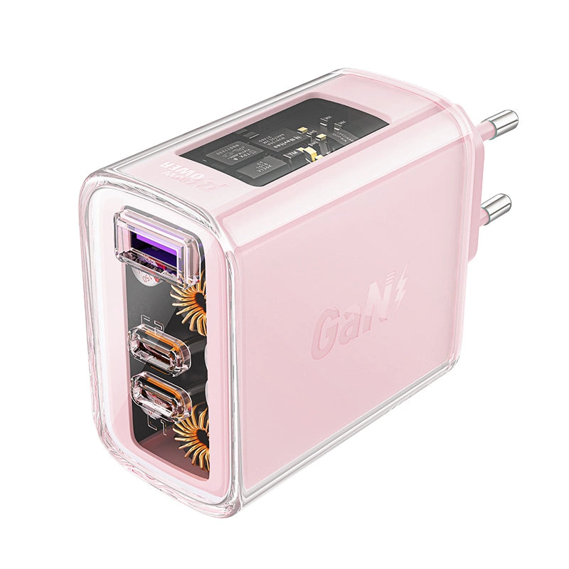 Acefast oplader GaN 65W 3 porte (1xUSB, 2xUSB C) pink (A45)