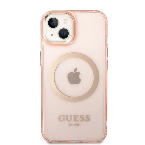 Guess GUHMP14MHTCMP iPhone 14 Plus 6.7" pink/pink hard case Gold Outline Translucent MagSafe