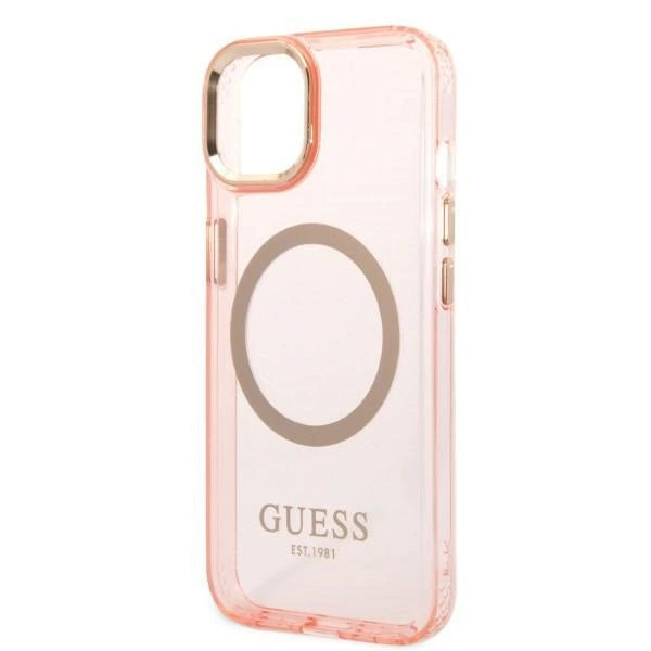 Guess GUHMP14MHTCMP iPhone 14 Plus 6.7" pink/pink hard case Gold Outline Translucent MagSafe