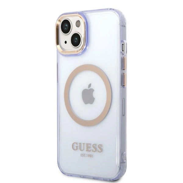 Guess GUHMP14SHTCMU iPhone 14 6.1" purple/purple hard case Gold Outline Translucent MagSafe