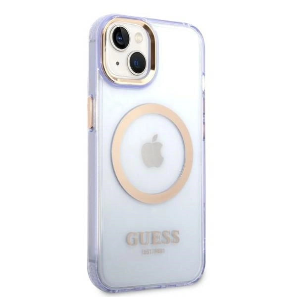 Guess GUHMP14SHTCMU iPhone 14 6.1" purple/purple hard case Gold Outline Translucent MagSafe