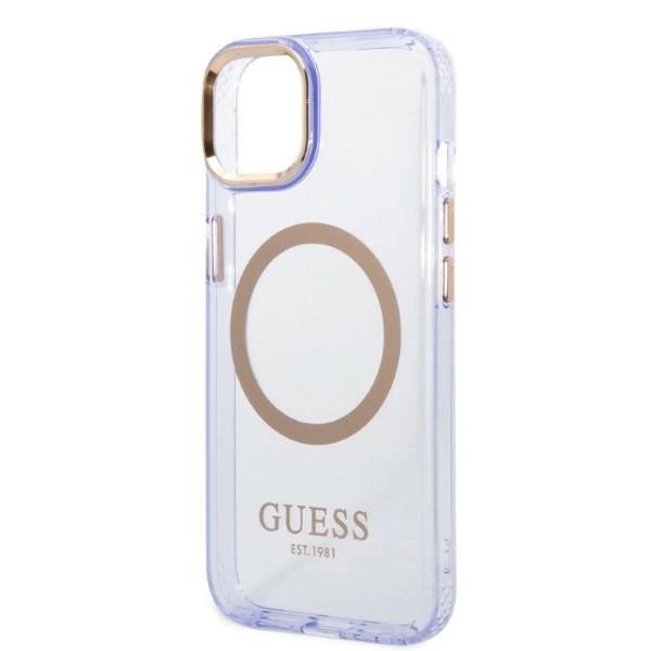 Guess GUHMP14SHTCMU iPhone 14 6.1" purple/purple hard case Gold Outline Translucent MagSafe