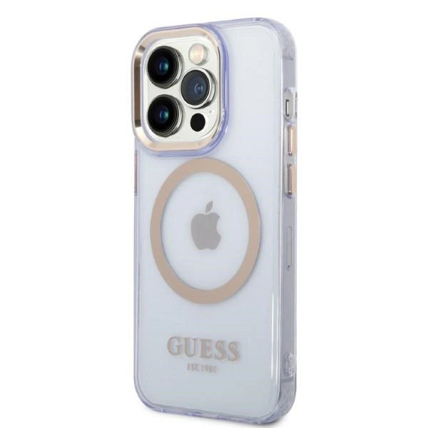 Guess Gold Outline Translucent MagSafe Case for iPhone 14 Pro Max 6.7" - Purple