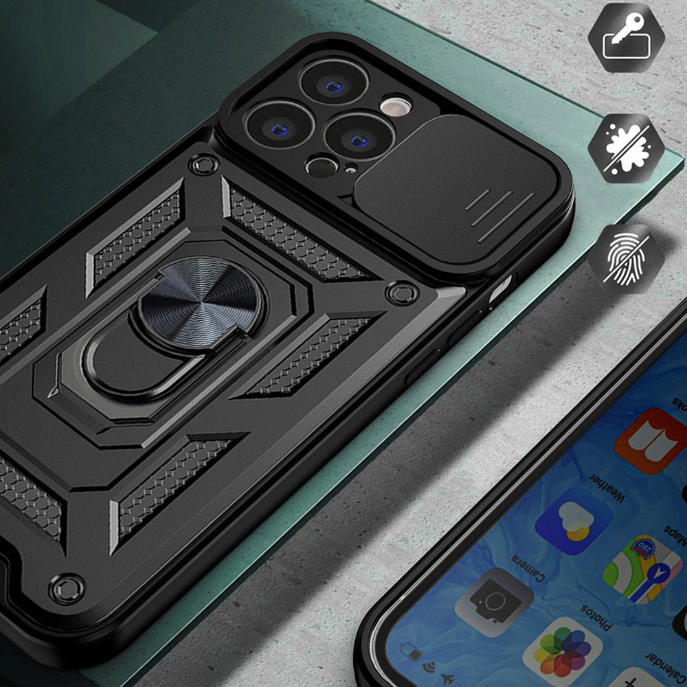 Hybrid Armor Camshield-kasse til Realme 10 Pro + pansret cover med kamera cover sort