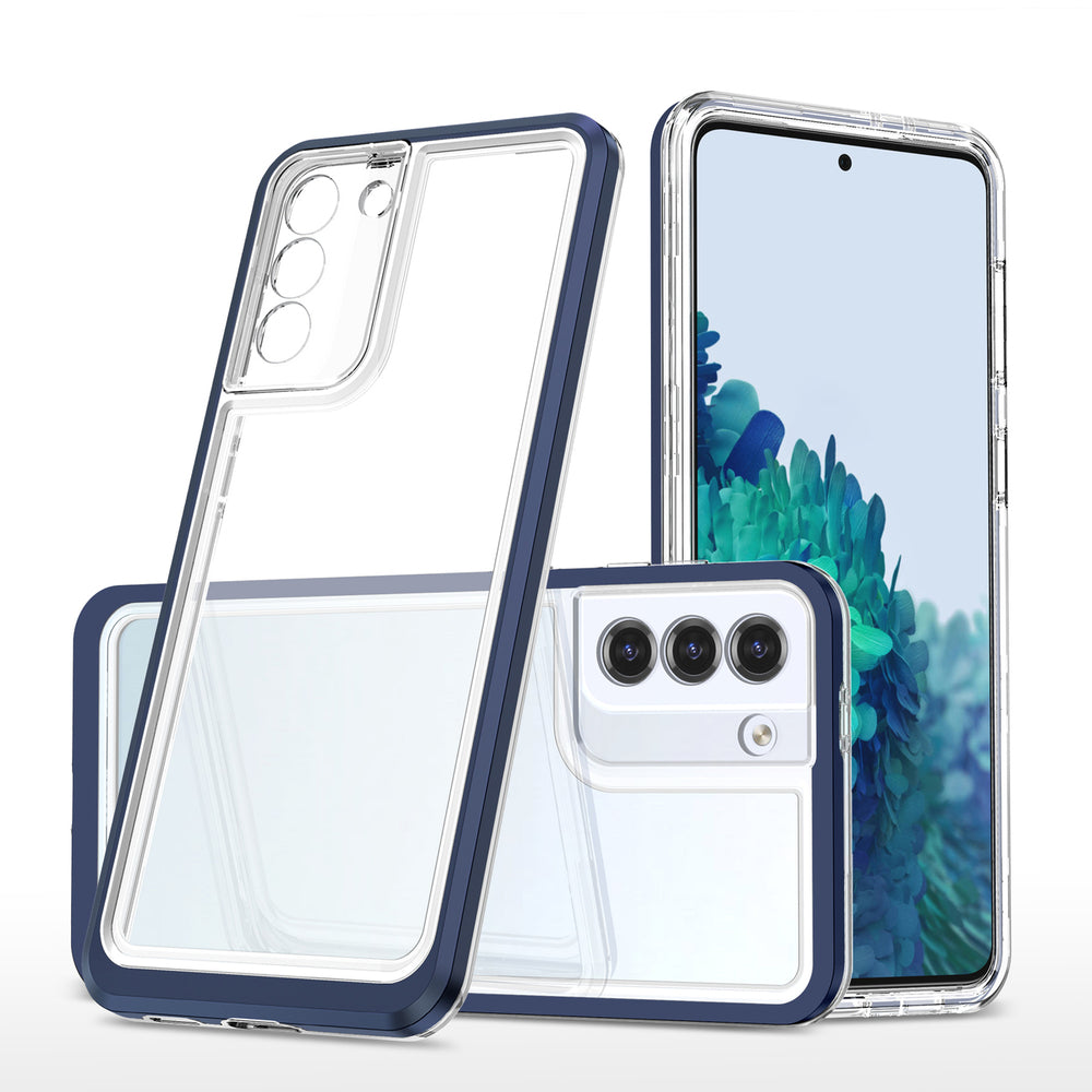 Gennemsigtigt 3in1 fodtøj til Samsung Galaxy S23+ silikone dække med blå ramme