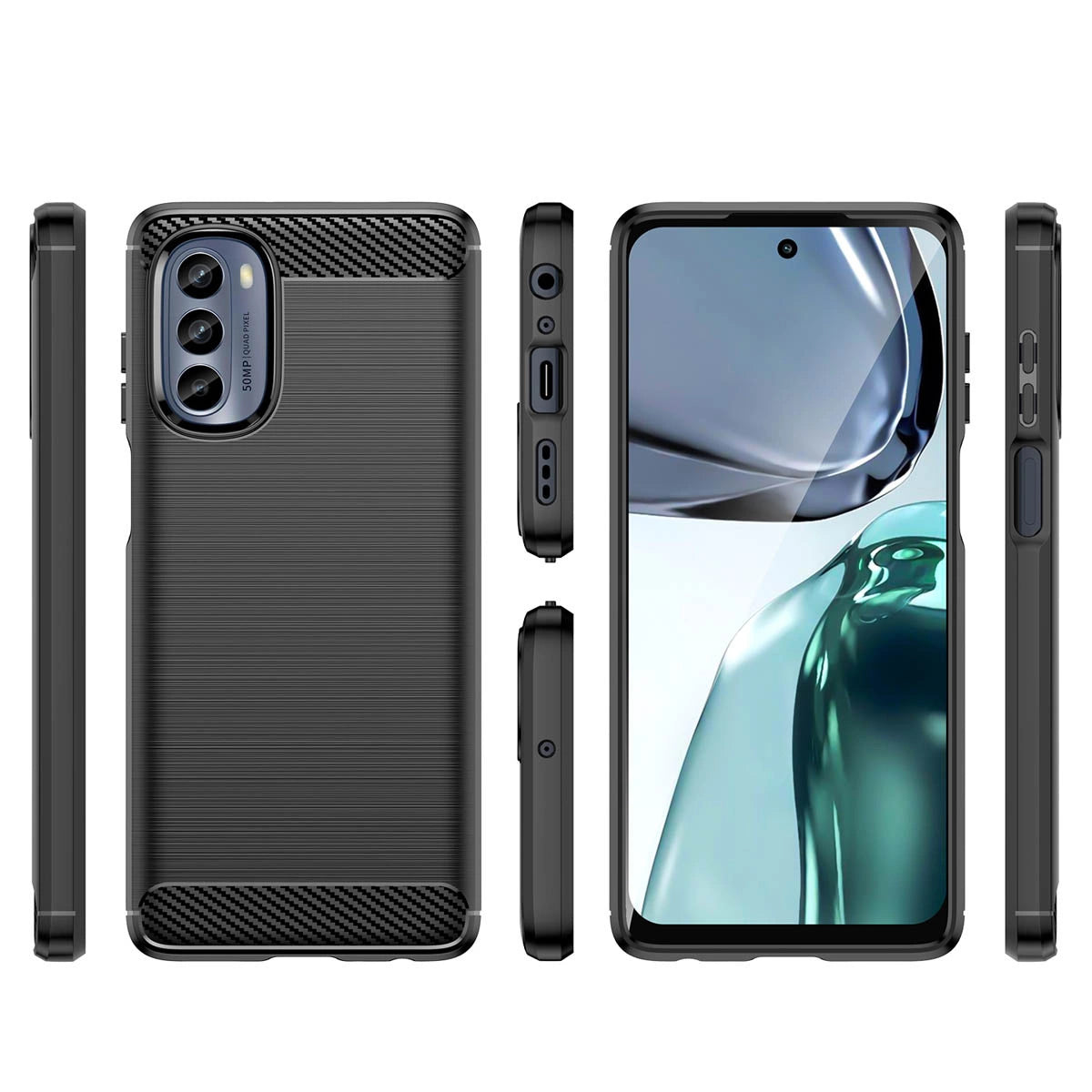 Carbon Case til Motorola Moto G62 5G fleksible silikone carbon cover sort