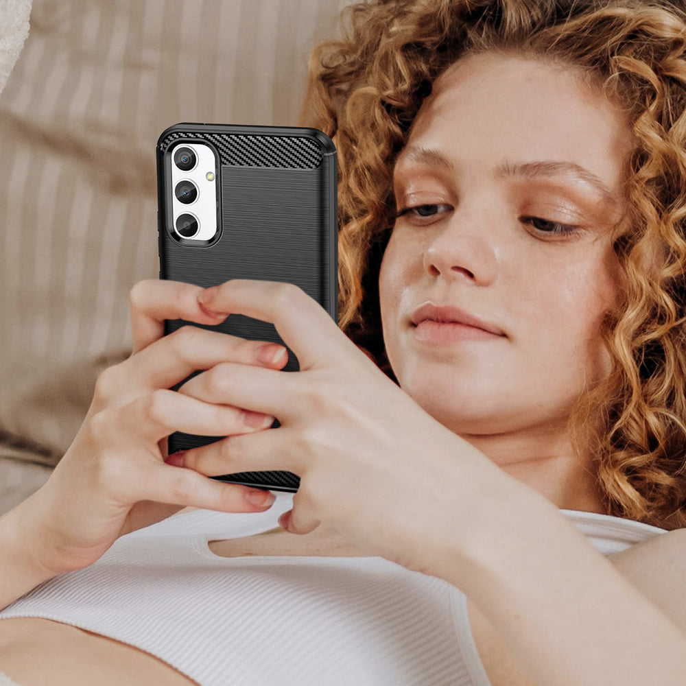 Carbon Case til Realme 10 Pro fleksibelt silikone carbon cover sort