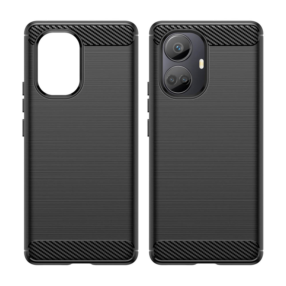 Carbon Case til Realme 10 Pro+ fleksibelt silikone carbon cover sort